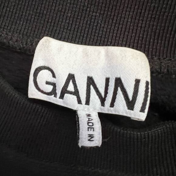 Ganni Sweatshirt Womens Medium Puff Sleeve Split Hem Black Crew Sweater - Picture 6 of 10